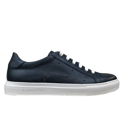 Handmade Classic Summer Sneakers, in Nappa calfskin blu - Alberto Monti